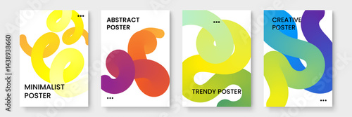Four colorful abstract posters. Suitable for adding vibrancy to office spaces, contemporary graphic design projects, or home decor.