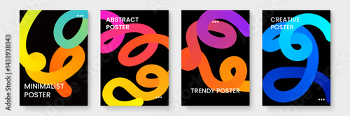 Four vibrant posters on a black background, great for eyecatching designs or modern wall art in a contemporary setting.