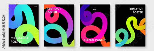Four colorful abstract posters. Suitable for art prints, home decor, web design, and social media backgrounds to add vibrancy.