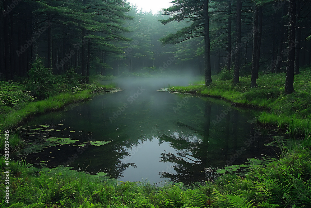 Obraz premium misty_forest_pond,