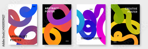 Four posters featuring vibrant abstract shapes, great for creating eye catching designs for posters, brochures, websites, and social media.