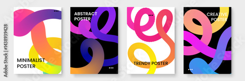 Set of four abstract colorful posters suitable for home decor, art prints, wall art, interior design, creative backgrounds.