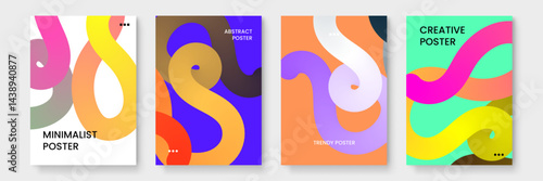 Four colorful abstract posters with curvy shapes. Suitable for modern interior decor, social media graphics, and artistic designs.