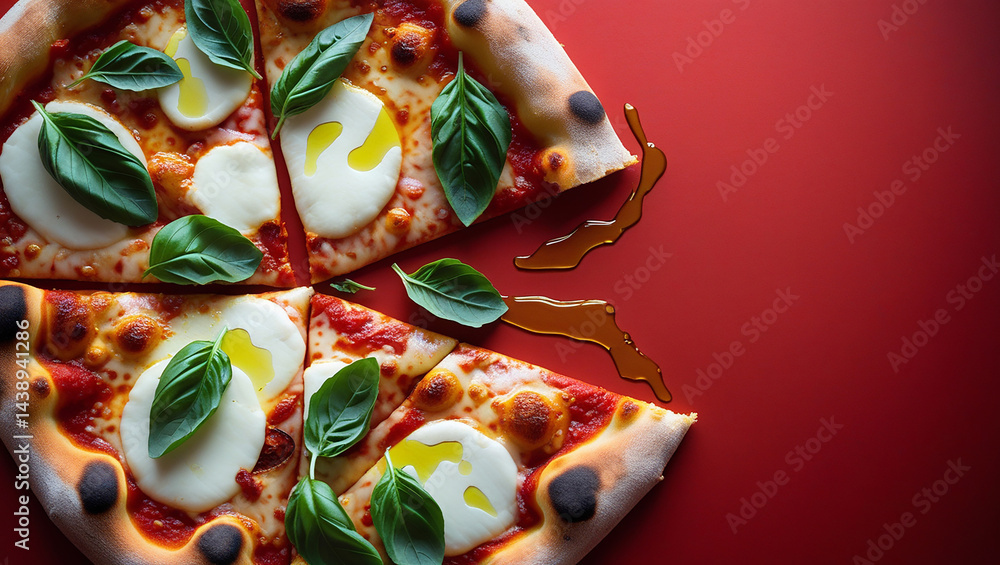 Fototapeta premium Golden Pizza with Melted Cheese and Herbs