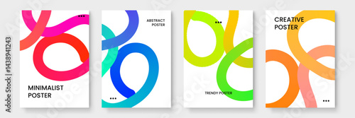 Four colorful abstract poster designs with unique color palettes suitable for marketing collateral, social media graphics, and wall art prints.