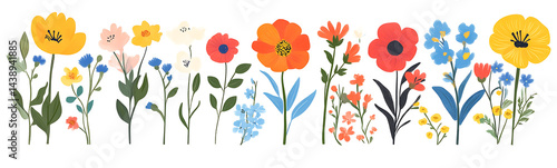 Wallpaper Mural Colorful spring floral elements set isolated on a white background, flat design, vector illustration, bright colors, flat style. Torontodigital.ca