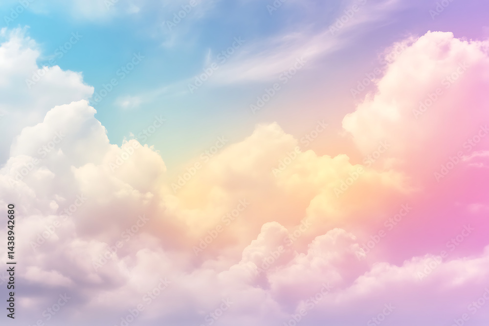 Obraz premium Colorful pastel sky with soft clouds, a background banner, and a gradient.