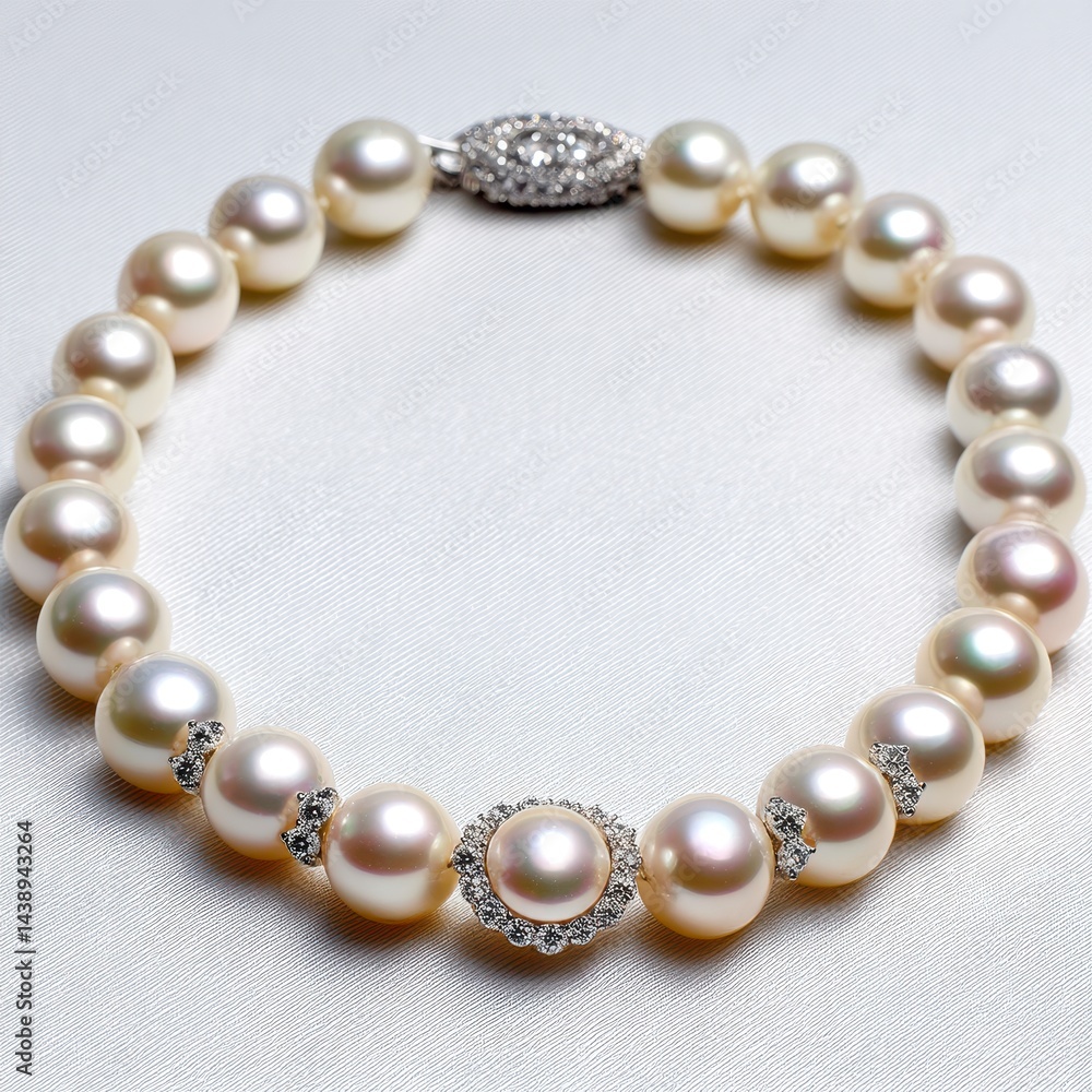 Elegant Creamy White Pearl Bracelet with Diamond Accents Elegant Creamy White Pearl Bracelet with Diamond Accents