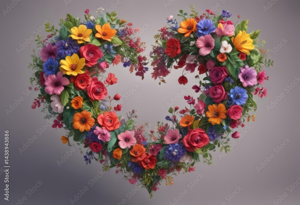 Whimsical hand-drawn heart overflowing with vibrant blooms and swirling leaves , pattern, heart Whimsical hand-drawn heart overflowing with vibrant blooms and swirling leaves , pattern, heart