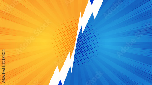 Versus comic background. Vs comic book clash frames. Versus concept background with yellow and blue split lightning