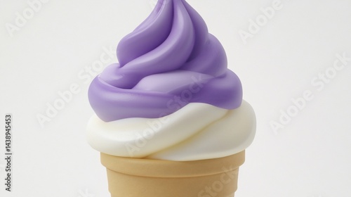 Swirled lavender and vanilla soft serve ice cream cone