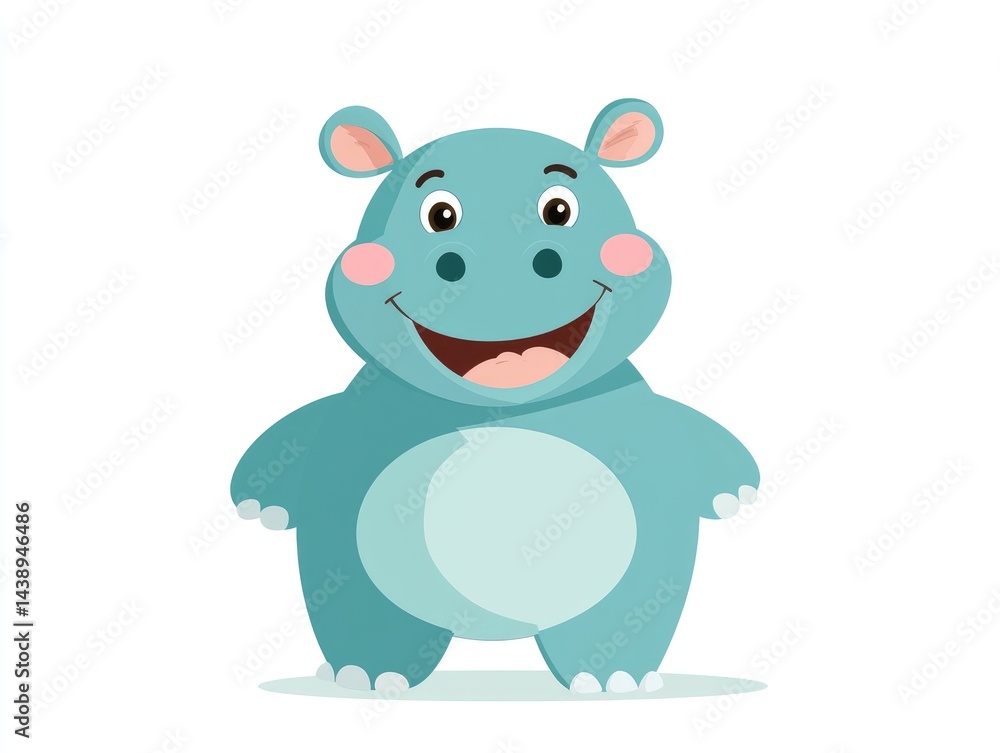 Naklejka premium Cute light-blue hippo standing, smiling