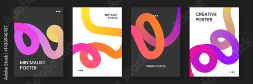Four posters with colorful abstract shapes. Ideal for vibrant wall art, modern decor, creative design projects, and visually engaging presentations.