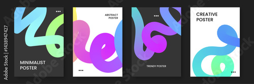 Four posters with colorful abstract shapes perfect for modern art lovers, interior designers, print advertisements, website banners, and social media posts.