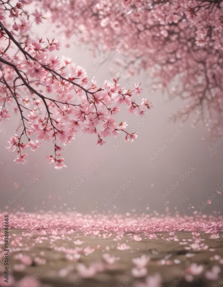 Fototapeta premium Delicate pink sakura petals drift on a soft-focus spring backdrop , nature, dreamy, background