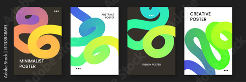 Set of four abstract posters with colorful shapes suitable for modern interior design, artistic inspiration, vibrant office decor, trendy visuals.