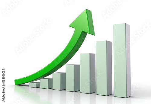 Free Download Curved Green Arrow Moving Upward Over Increasing Bar Graph Columns: Symbolizing Positive Growth, Business Success, and Financial Improvement for Stock Visuals - GFXLoad