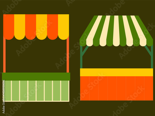 Colorful Market Stall Illustration. Flea Market Vector Illustration. Farmer Market Stall