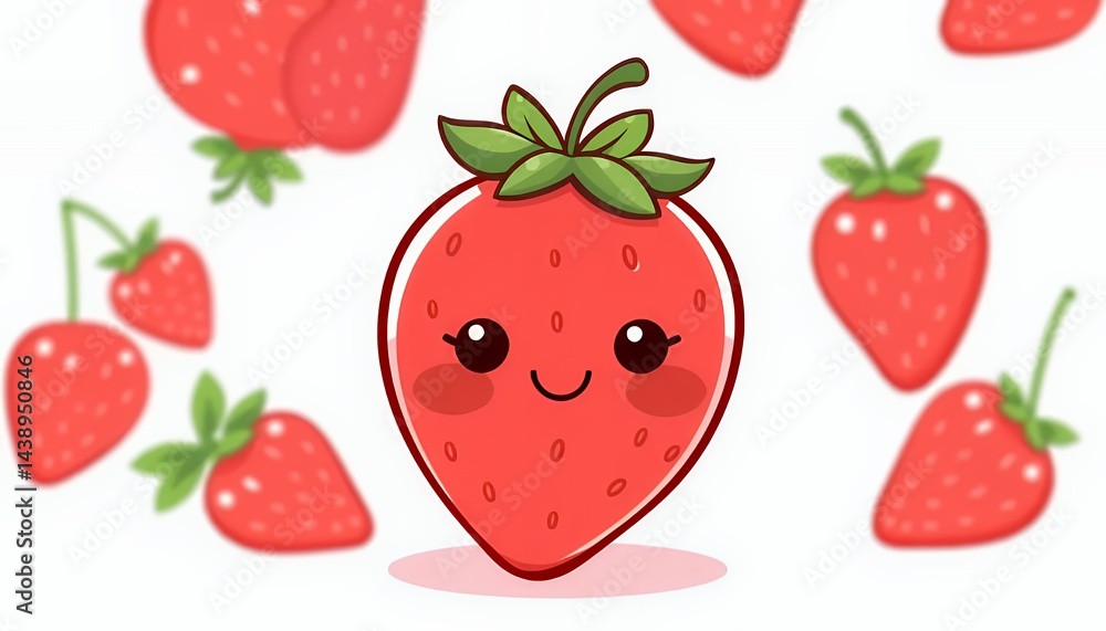 Cute Kawaii Strawberry Illustration with Smiling Face on White Background a Cheerful Fruit Cartoon Character Perfect for Design Projects and Sweet Themed Decoration Cute Kawaii Strawberry Illustration with Smiling Face on White Background a Cheerful Fruit Cartoon Character Perfect for Design Projects and Sweet Themed Decoration