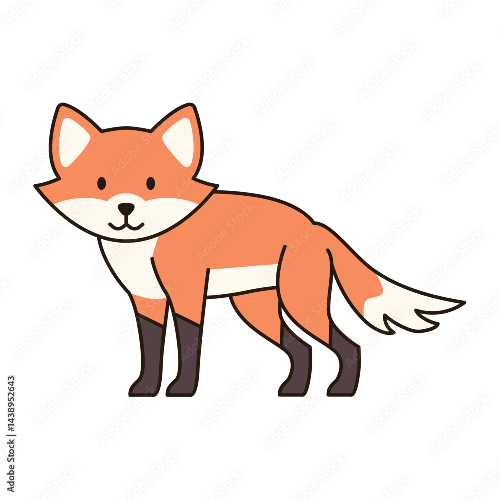 Obraz premium FOX cute animal doodle kawaii Japanese style illustration single icon drawing element clean flat vector