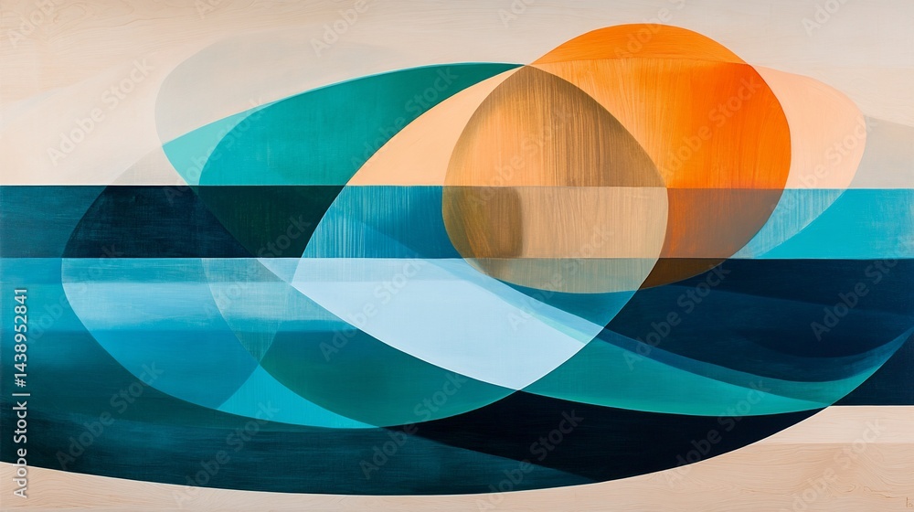 Abstract seascape with layered shapes and colors
