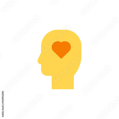 Simplistic Yellow Icon Representing Mental Health with a Heart Inside the Head Symbolizing Emotional Wellness and Self-Care
