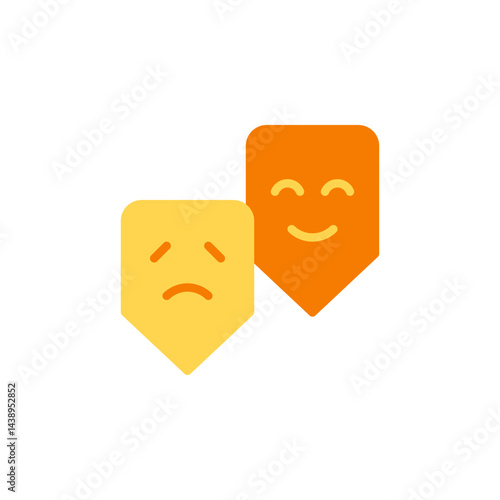 Illustration of Happy and Sad Faces Representing Duality of Emotions and Mental Health Icons in Bright Colors for Therapy and Wellbeing Themes