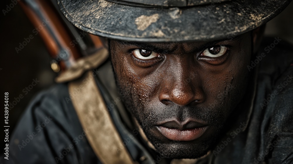 Intense Close up of a Weathered Soldier Intense Close up of a Weathered Soldier