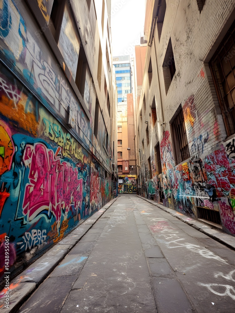 Fototapeta premium Urban Alleyway with Graffiti Wall