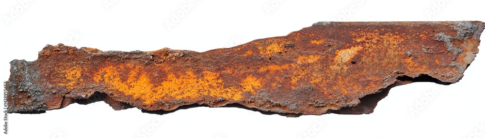 Naklejka premium Rusty metal piece with orange and brown tones on a white isolated background.