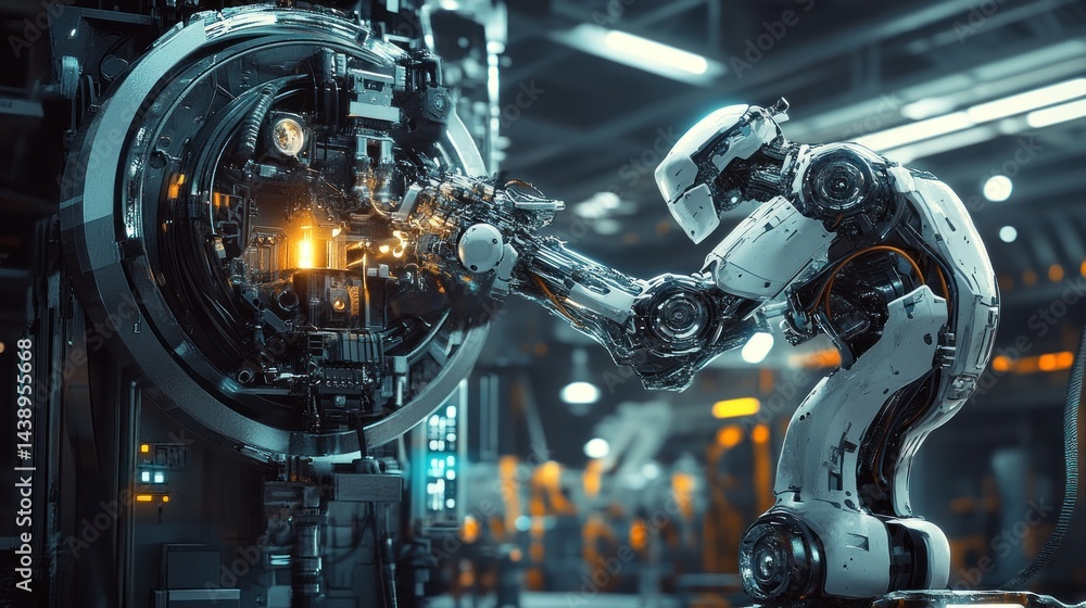 Cyber robots perform complex mechanical repairs on high-tech machines Cyber robots perform complex mechanical repairs on high-tech machines