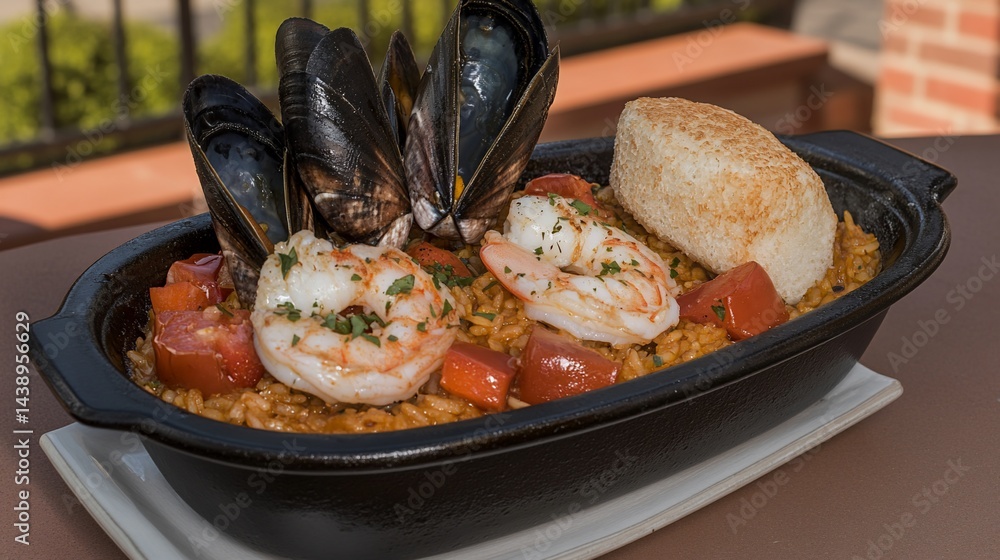Seafood paella dish