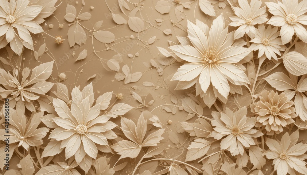 custom made wallpaper toronto digitalBotanical pattern. Flowers and leaves. Neutral colors.