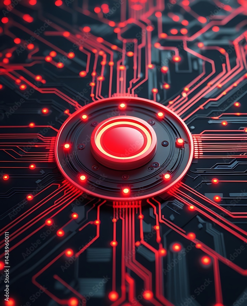 Futuristic red circuit board with glowing digital pathways and a central processor symbolizing artificial intelligence, advanced technology, and data communication.
Futuristic red circuit board with glowing digital pathways and a central processor symbolizing artificial intelligence, advanced technology, and data communication.