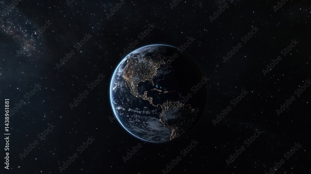Naklejka premium Earth at Night Planet Space Stars Galaxy Night View