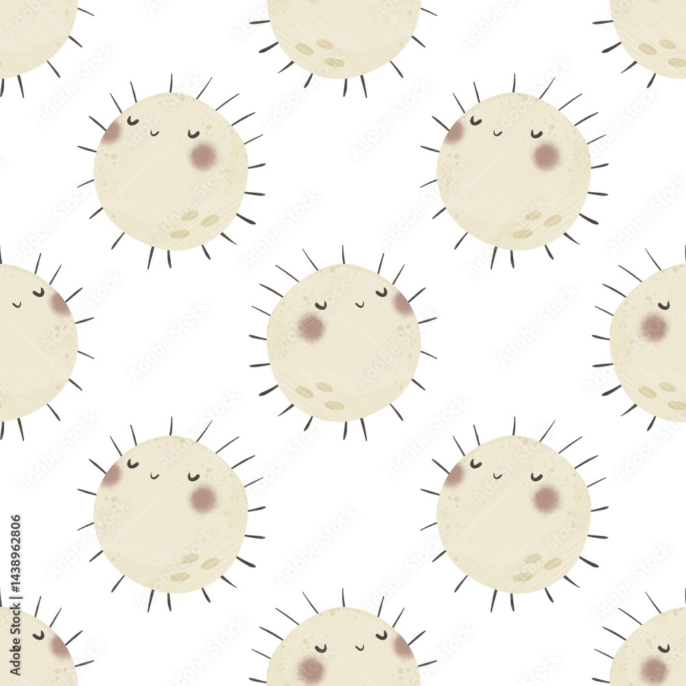 Fototapeta premium seamless pattern with cartoon sun. Colorful illustartion flat style for kids. Space. hand drawing. baby design for fabric, print, wrapper, textile