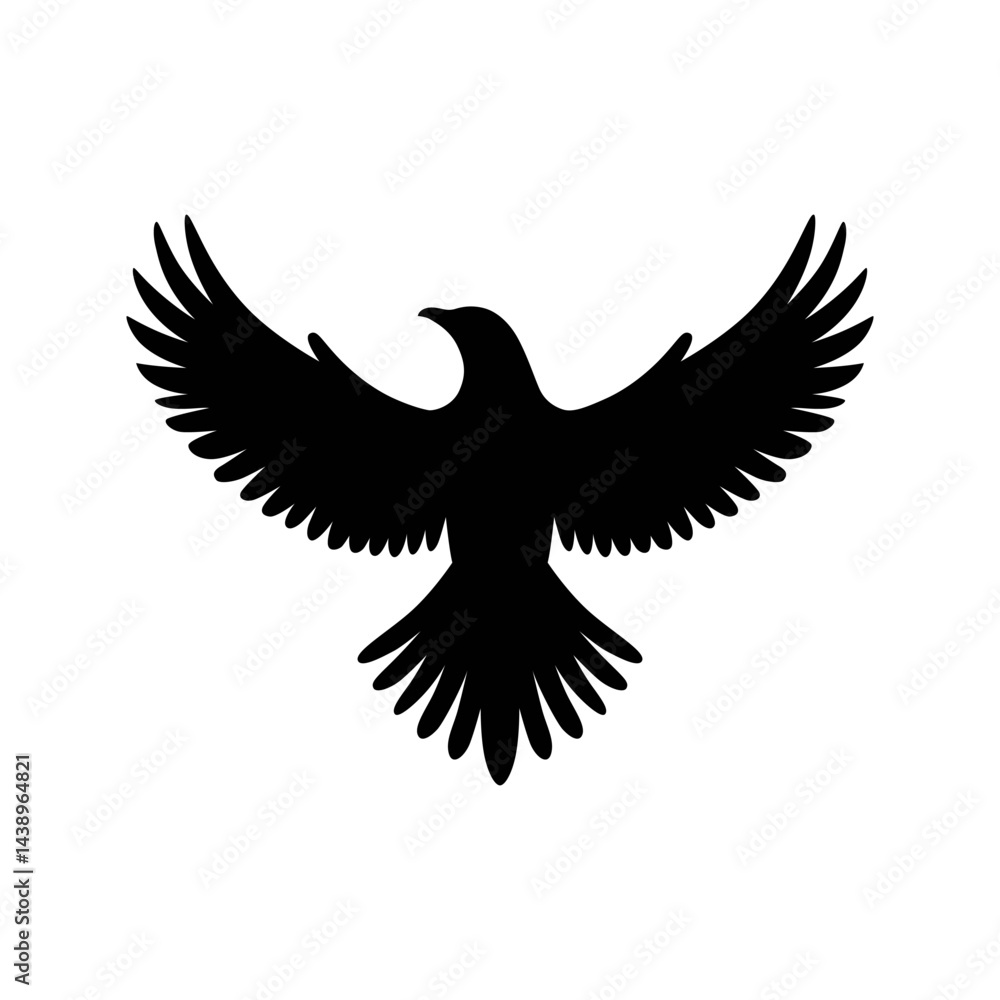 Obraz premium Silhouette of a bird with outstretched wings, viewed from the front