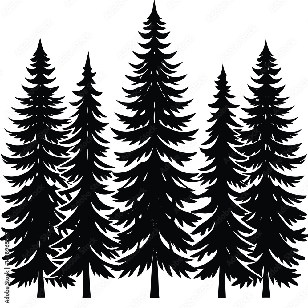 Pine Trees icon set on white background Pine Trees icon set on white background