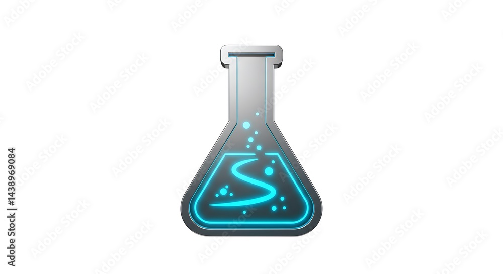 Metallic Erlenmeyer Flask with Glowing Cyan Liquid: A Futuristic Illustration Metallic Erlenmeyer Flask with Glowing Cyan Liquid: A Futuristic Illustration
