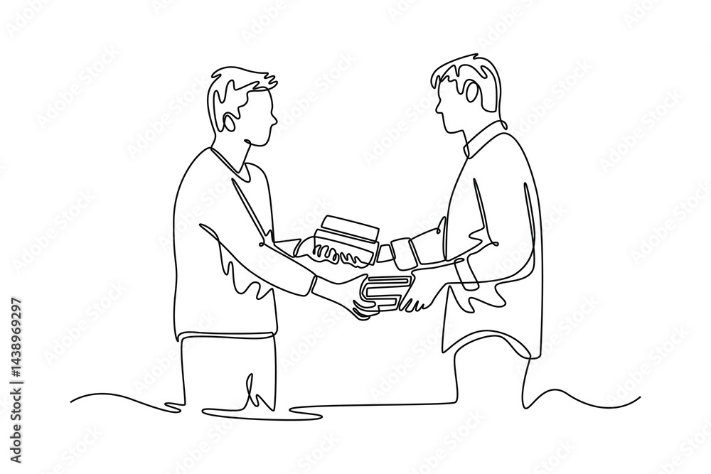 Neighbor sharing concept. Single line draw design. Vector graphic illustration Neighbor sharing concept. Single line draw design. Vector graphic illustration