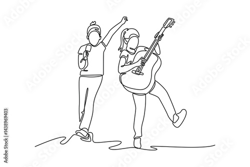 Neighbor sharing concept. Single line draw design. Vector graphic illustration