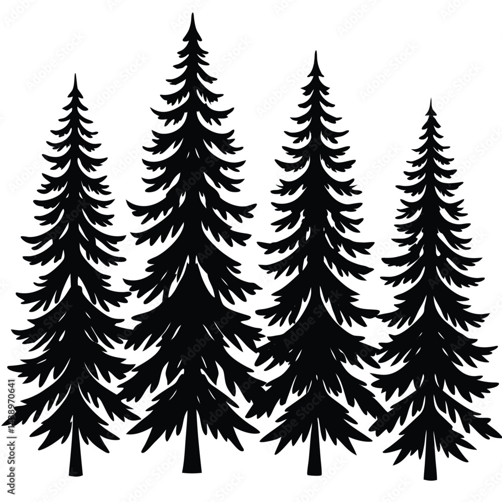 Spruce Trees icon set on white background Spruce Trees icon set on white background