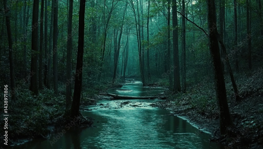 Fototapeta premium Enchanting forest stream with lush greenery creating a serene ambiance