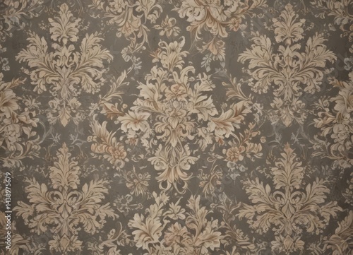 Muted damask floral wallpaper, ornate vintage design, floral, elegant, muted