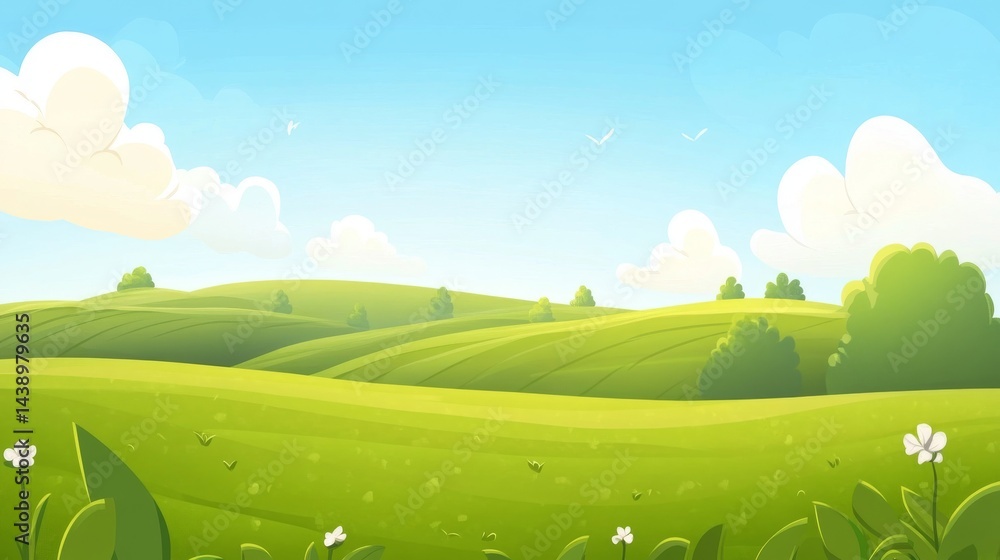 Obraz premium Serene Springtime Hillscape Illustration
