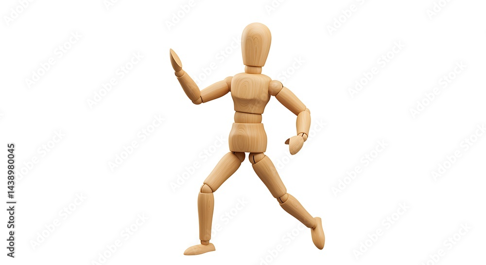 Wooden Figurine in Motion: A Dynamic Artistic Pose Wooden Figurine in Motion: A Dynamic Artistic Pose