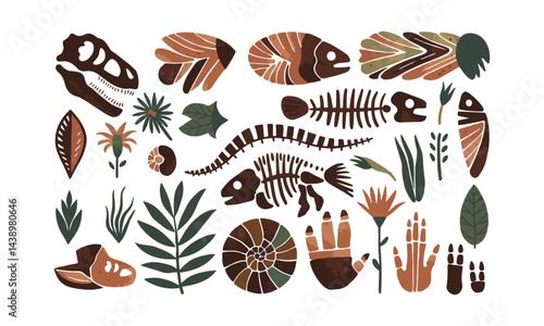 Modern vector illustration set featuring fossil-inspired designs, easily editable.