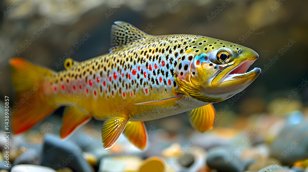 Naklejka premium Closeup of a Brown Trout Swimming Underwater