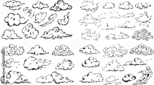 Cartoon Cloud Sketches in Ink Style