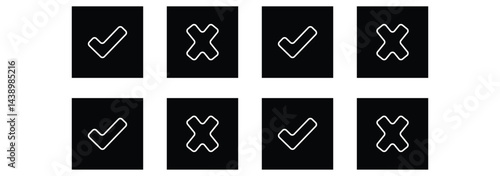 Check mark icon button set. Check box icon with right and wrong buttons .